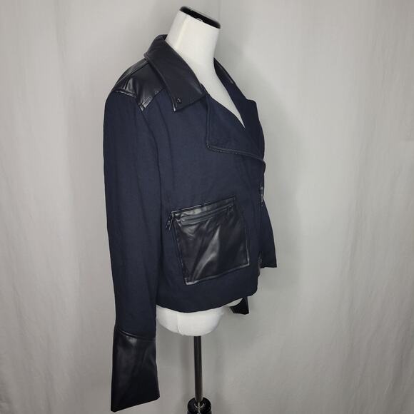 DKNY Faux-Leather-Accent Moto Jacket Black NWT Size Large - Picture 9 of 13